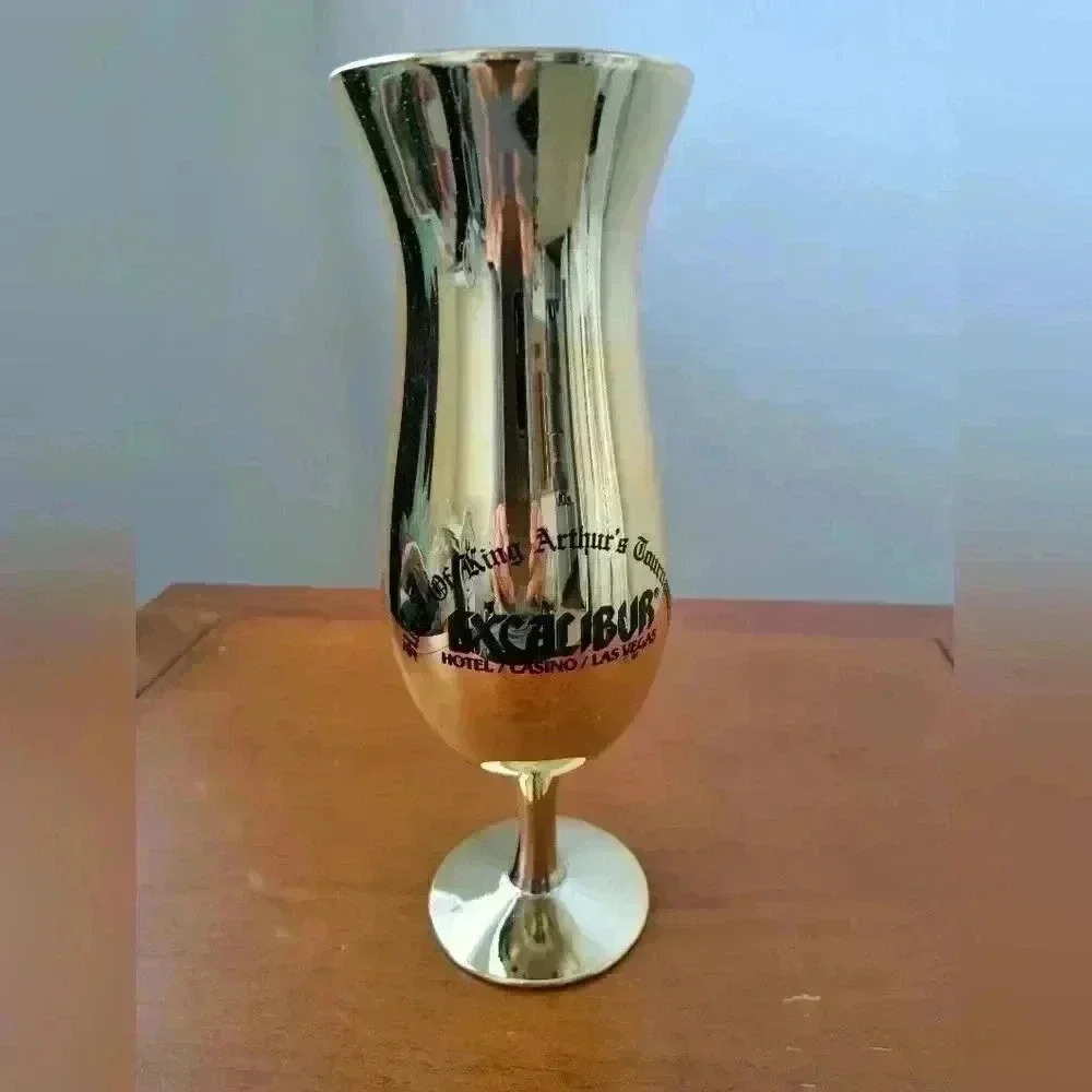 TALL  GLASS GOLDEN  MEMORABILIA HOTEL CASINO EXCALIBUR